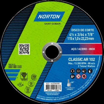 DISCO CORTE MET CLASSIC AR102 FINO 4,5(115x1,0x22) NORTON