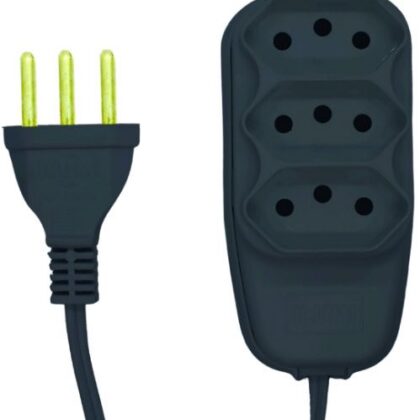 EXTENSAO COMPACTA 3TOM 3P 10A PP 0,75mm 02,5m PRETA ILUMI