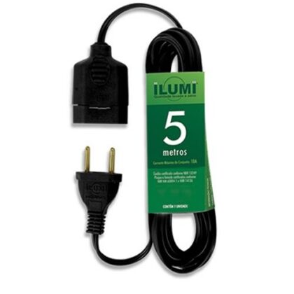 EXTENSAO PROLONG 2P 10A PL 0,75mm 03m PRETA ILUMI