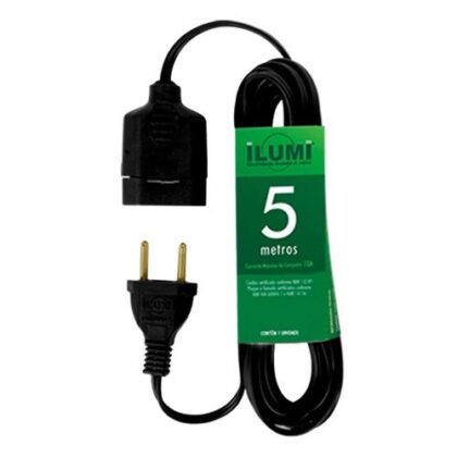 EXTENSAO PROLONG 2P 10A PL 0,75mm 05m PRETA ILUMI