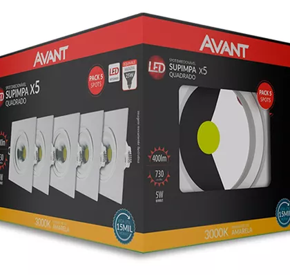 SPOT LED QUAD 05W PACK 5UN 3000K DIREC BIV AVANT